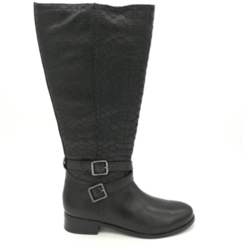 Trotters Shoes Womens Liberty Riding Boots Black Snake Skin Zip‎ 6.5 New